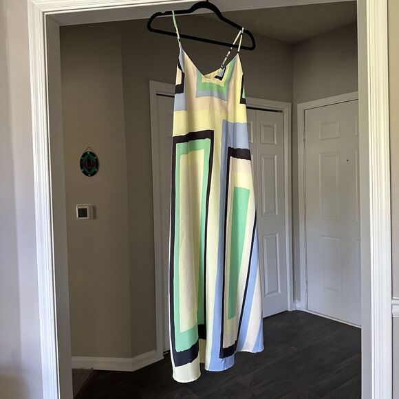 Anthropologie Maeve Yellow Green Geometric Maxi Dress Women's Size XS P Low Back - Picture 3 of 11